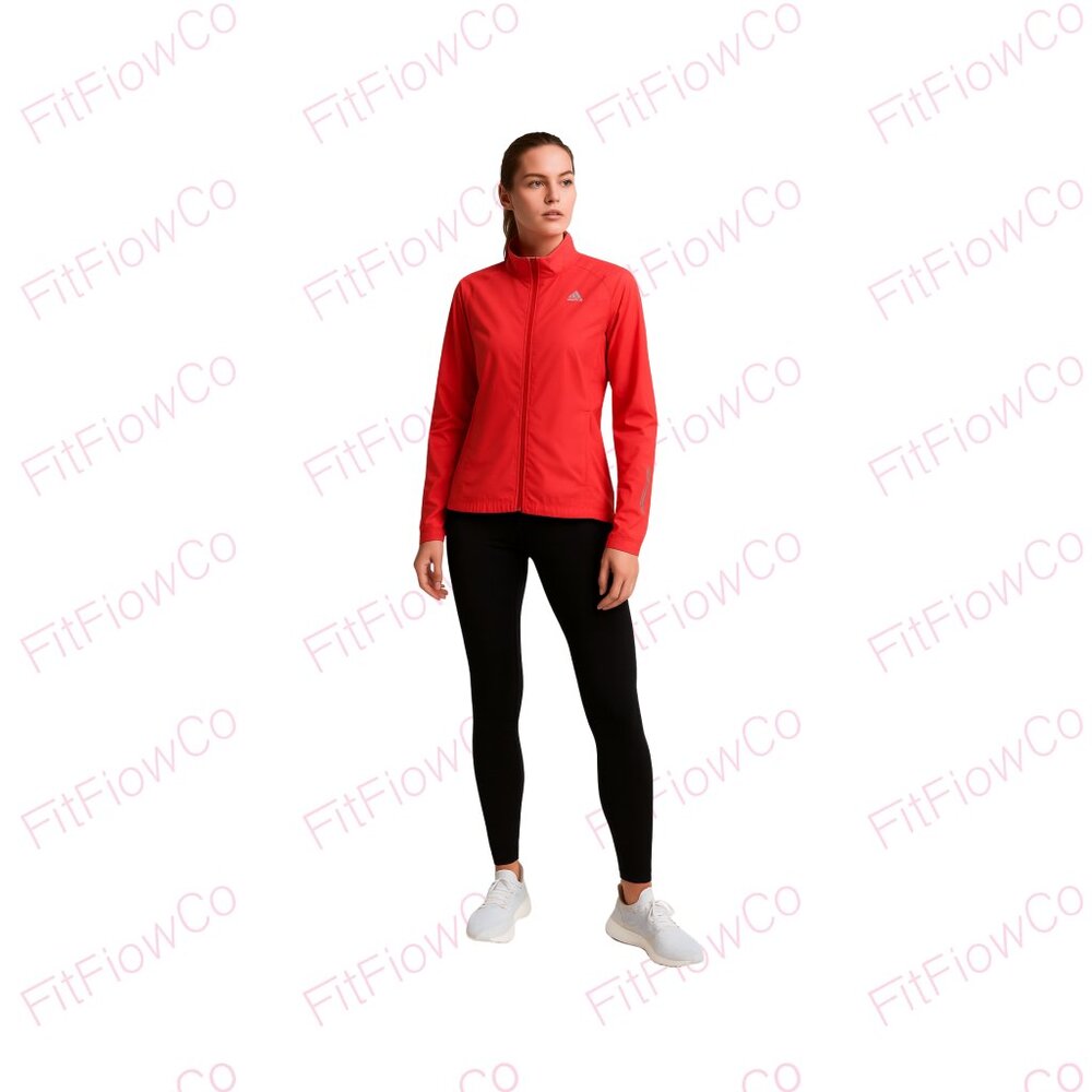 Adidas Climalite Lightweight Running Jacket  Women’s Size L Coral Red Preowned